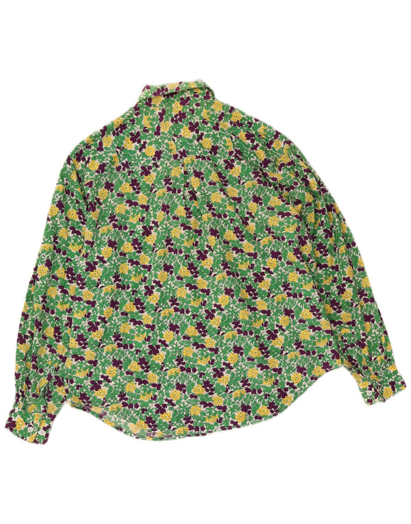 John Henry Womens Oversized Shirt US 12 Large Green Floral Cotton