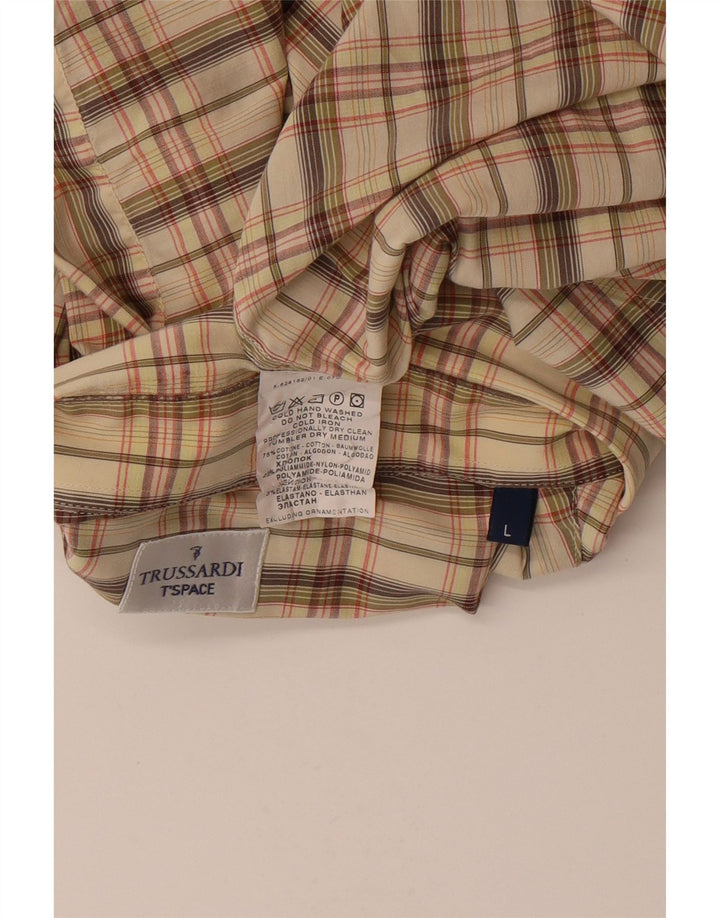 Trussardi Mens Checked  Shirt Large Beige Check Cotton