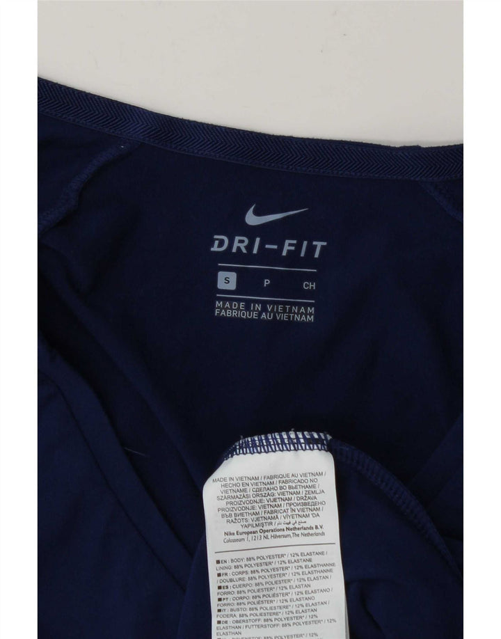 Nike Womens Dri Fit Top Long Sleeve UK 10 Small Navy Blue Polyester