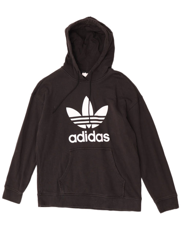 Adidas Womens Graphic Hoodie Jumper UK 16 Large Black Cotton