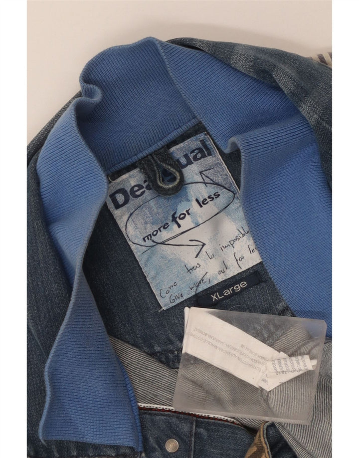Desigual Mens Graphic Denim Jacket UK 42 XL Blue Patchwork Cotton