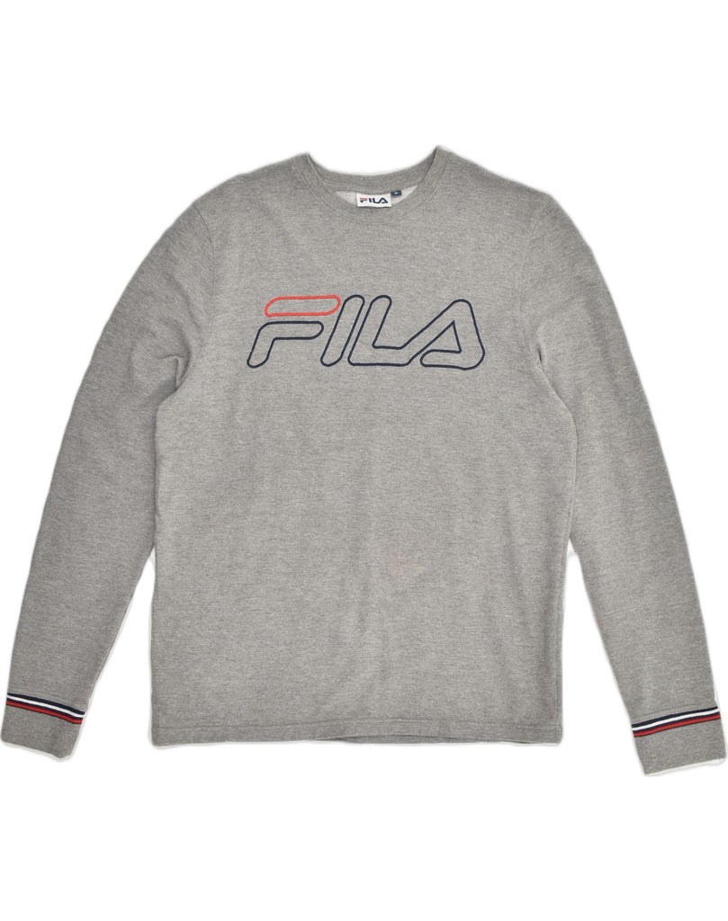 FILA Womens Graphic Sweatshirt Jumper UK 14 Medium Grey Cotton | Vintage Fila | Thrift | Second-Hand Fila | Used Clothing | Messina Hembry 