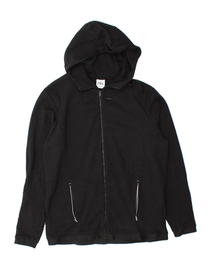 ZARA Mens Zip Hoodie Sweater Large Black Cotton Vintage Zara and Second-Hand Zara from Messina Hembry 
