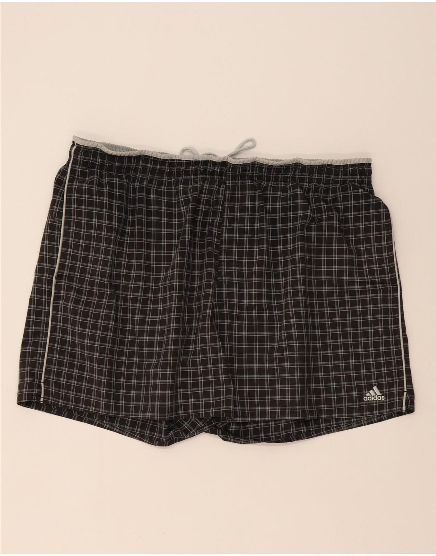ADIDAS Mens Swimming Shorts XL Grey Check Polyester Vintage