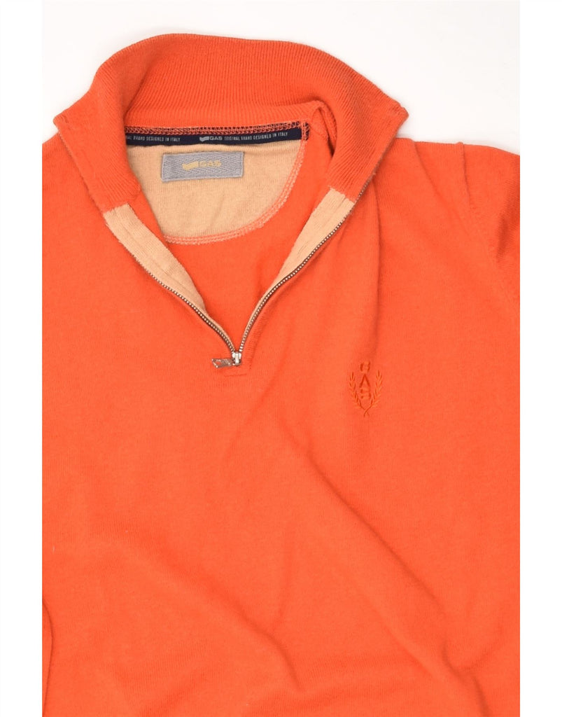 GAS Mens Zip Neck Jumper Sweater Medium Orange Wool | Vintage Gas | Thrift | Second-Hand Gas | Used Clothing | Messina Hembry 