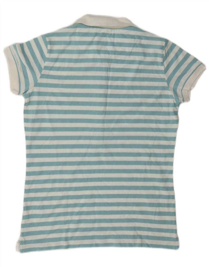 Slam Womens Polo Shirt UK 14 Medium Blue Striped Cotton
