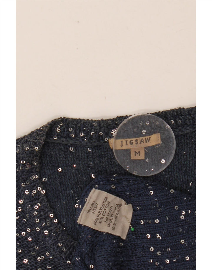 JIGSAW Womens Crop Cardigan Sweater UK 12 Medium Navy Blue Polyester