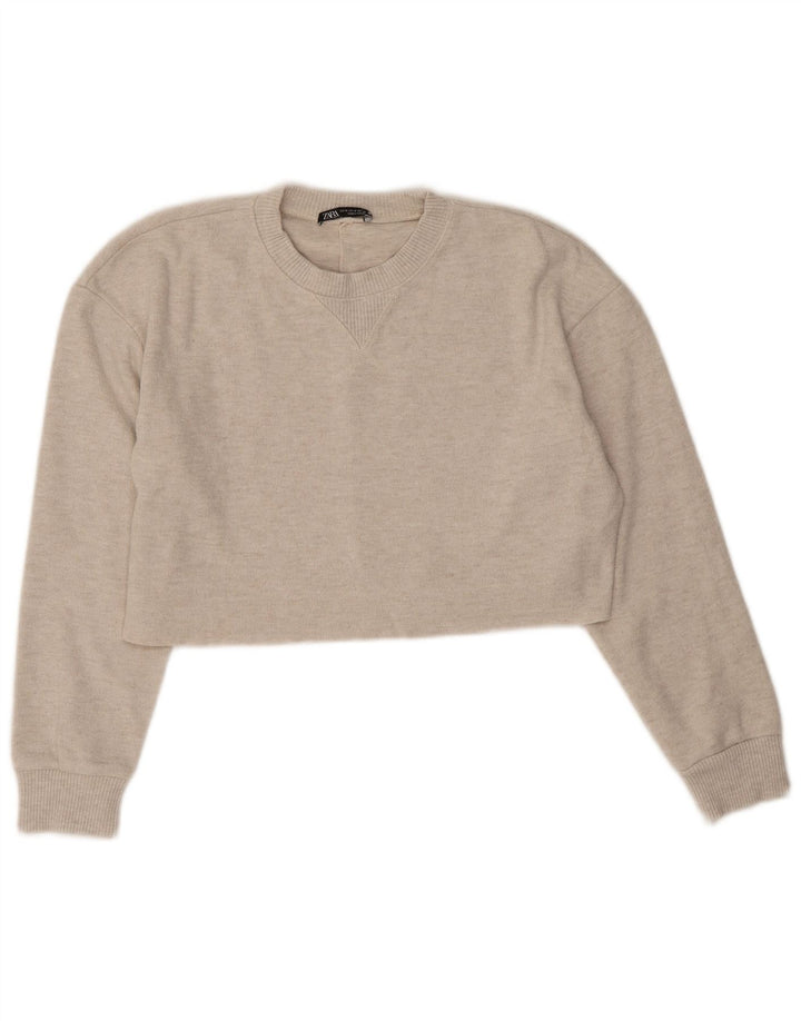 Zara Womens Crop Oversized Sweatshirt Jumper UK 14 Medium Grey Polyester