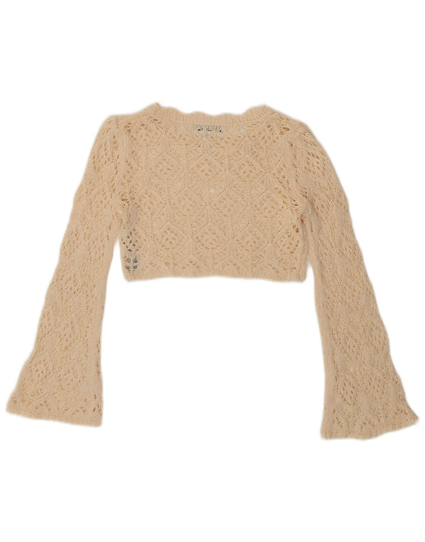 Zara Womens Crop Crochet Blouse Top UK 10 Small Off White Acrylic