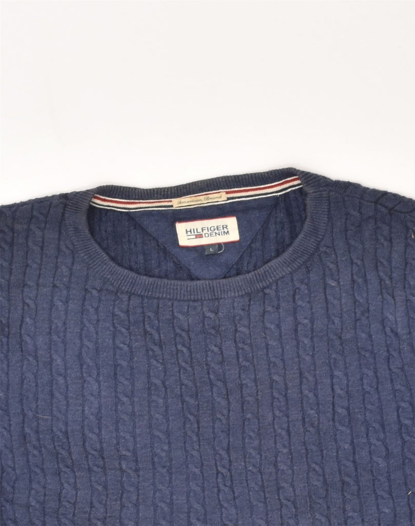 TOMMY HILFIGER Mens Crew Neck Jumper Sweater Large Blue Cotton | Vintage Tommy Hilfiger | Thrift | Second-Hand Tommy Hilfiger | Used Clothing | Messina Hembry 