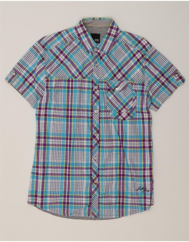 JACK & JONES Mens Short Sleeve Shirt Medium Blue Check Cotton