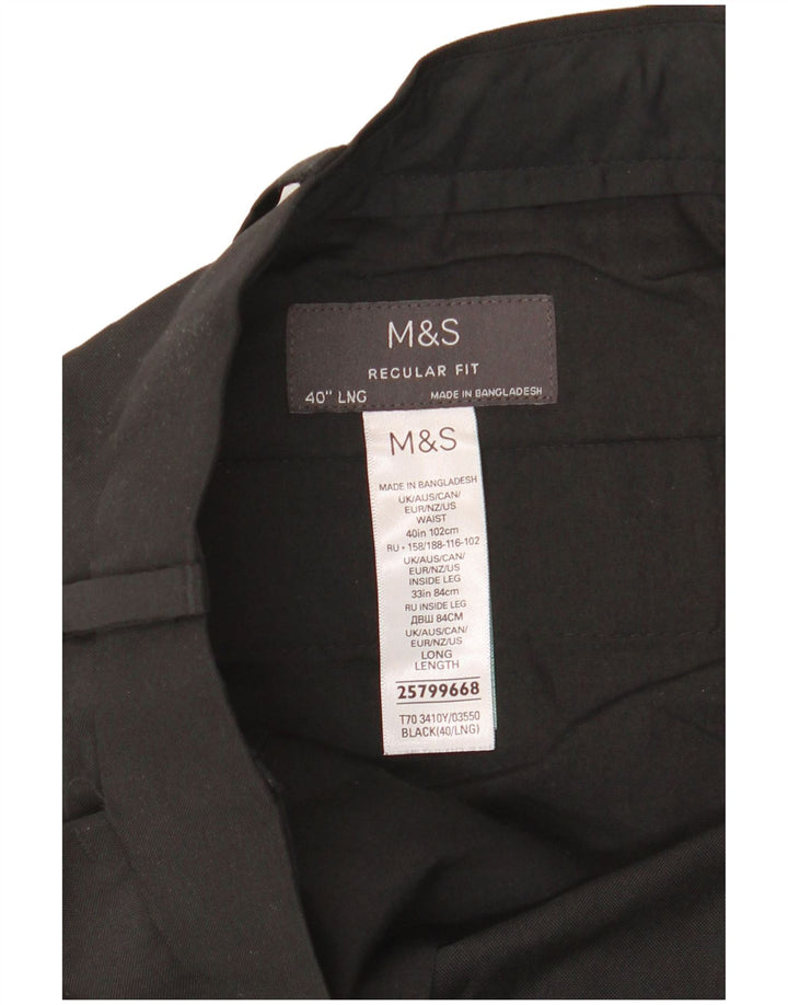 Marks & Spencer Mens Regular Fit Suit Trousers W40 L33 Black Polyester