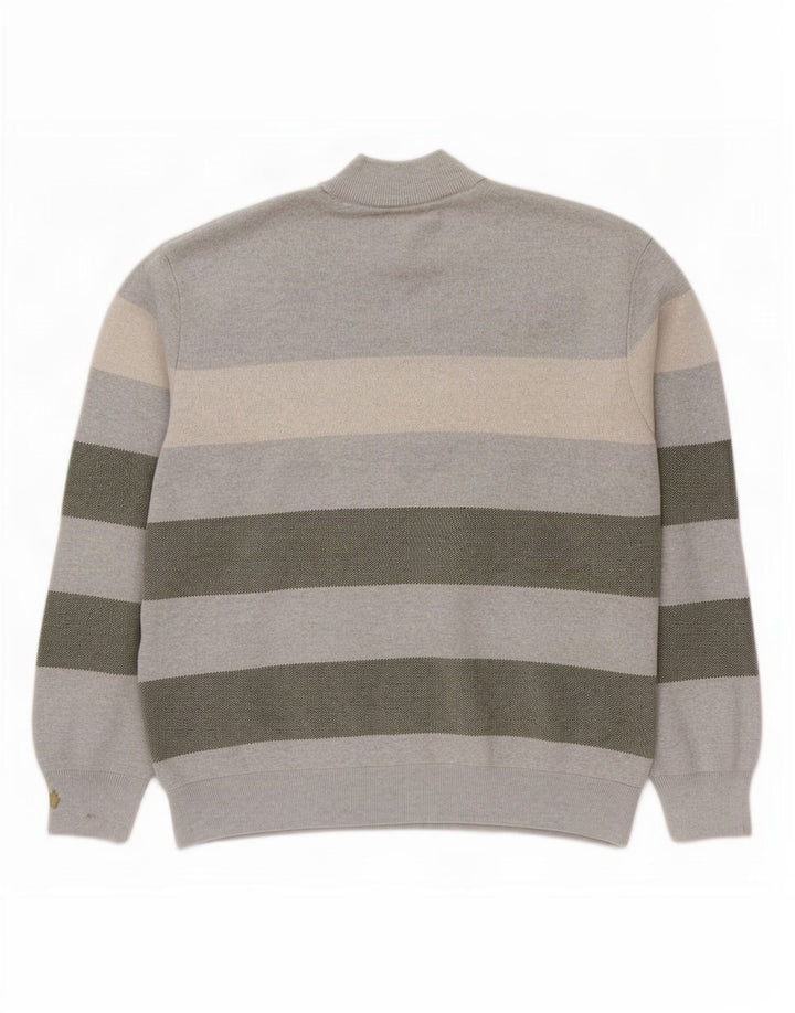 Marks & Spencer Mens Zip Neck Jumper Sweater 3XL Grey Striped Cotton