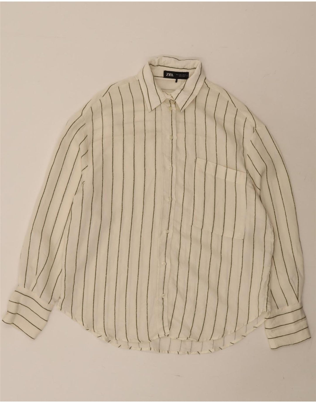 ZARA Womens Oversized Shirt UK 10 Small White Striped Modal