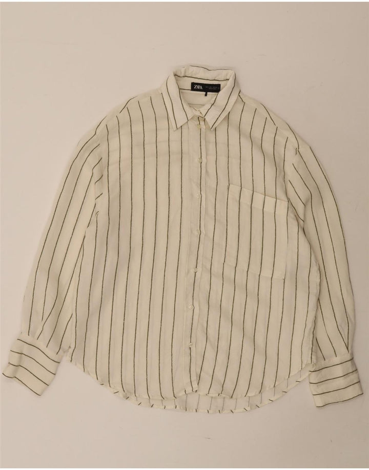 ZARA Womens Oversized Shirt UK 10 Small White Striped Modal