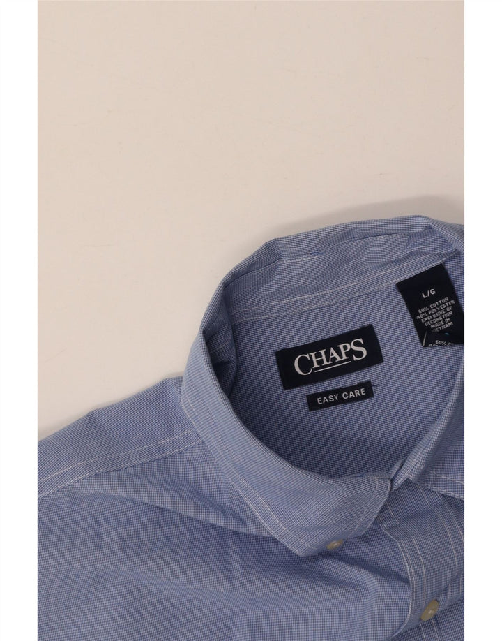 CHAPS Mens Short Sleeve Shirt Large Blue Houndstooth Cotton