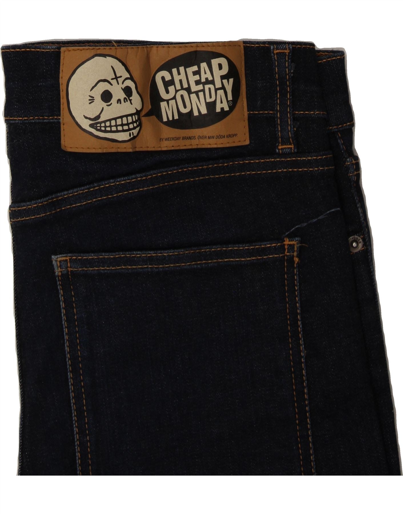 CHEAP MONDAY Mens Cropped Skinny Jeans W32 L27 Navy Blue Vintage