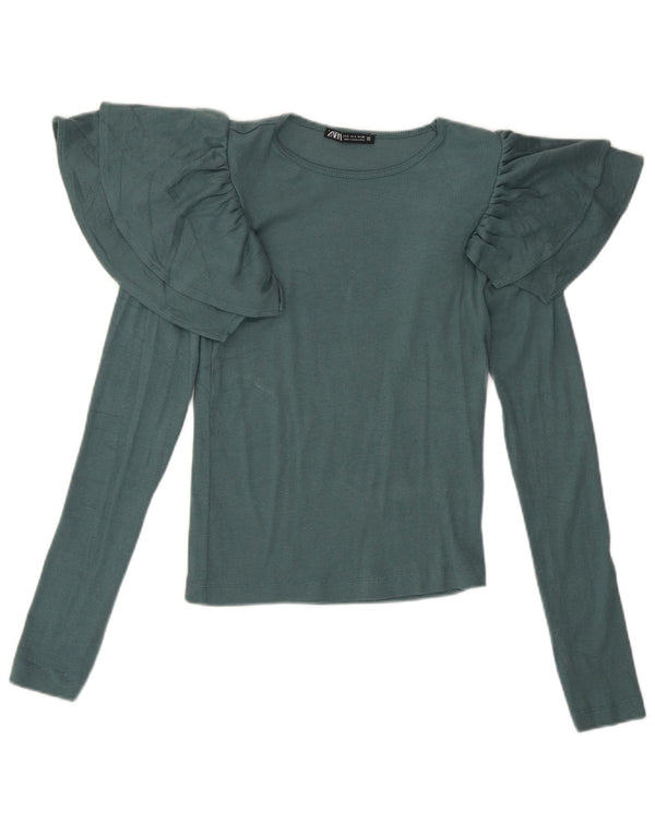 Zara Womens Top Long Sleeve UK 10 Small Green