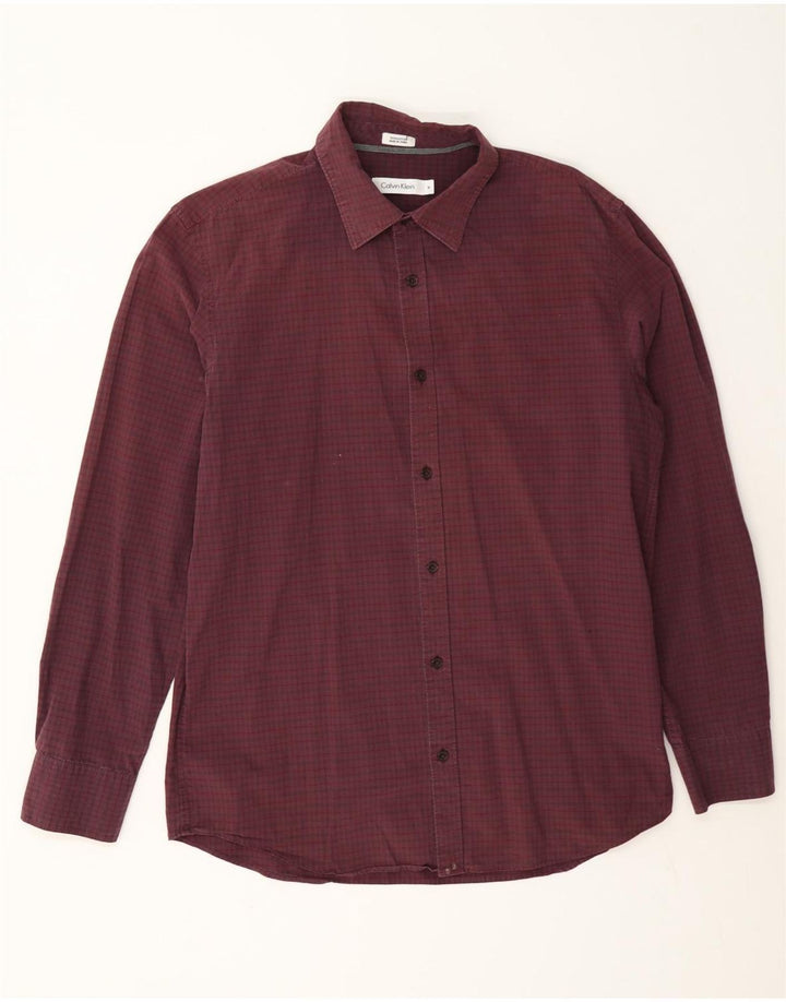 Calvin Klein Mens Shirt Medium Burgundy Gingham Cotton