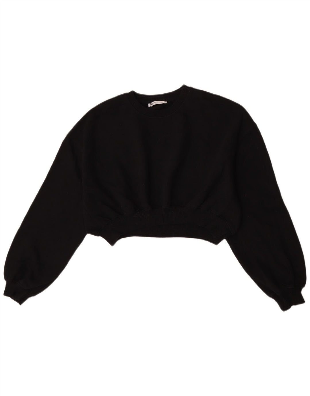 Zara Womens Crop Oversized Sweatshirt Jumper UK 10 Small Black Cotton