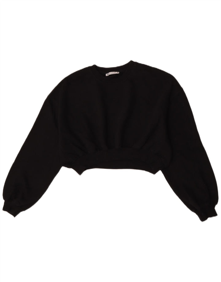 Zara Womens Crop Oversized Sweatshirt Jumper UK 10 Small Black Cotton