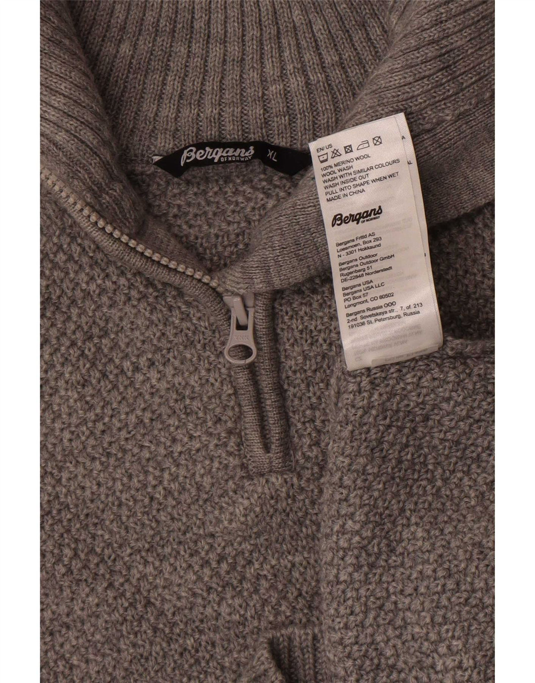 Bergans Mens Zip Neck Jumper Sweater XL Grey Merino Wool