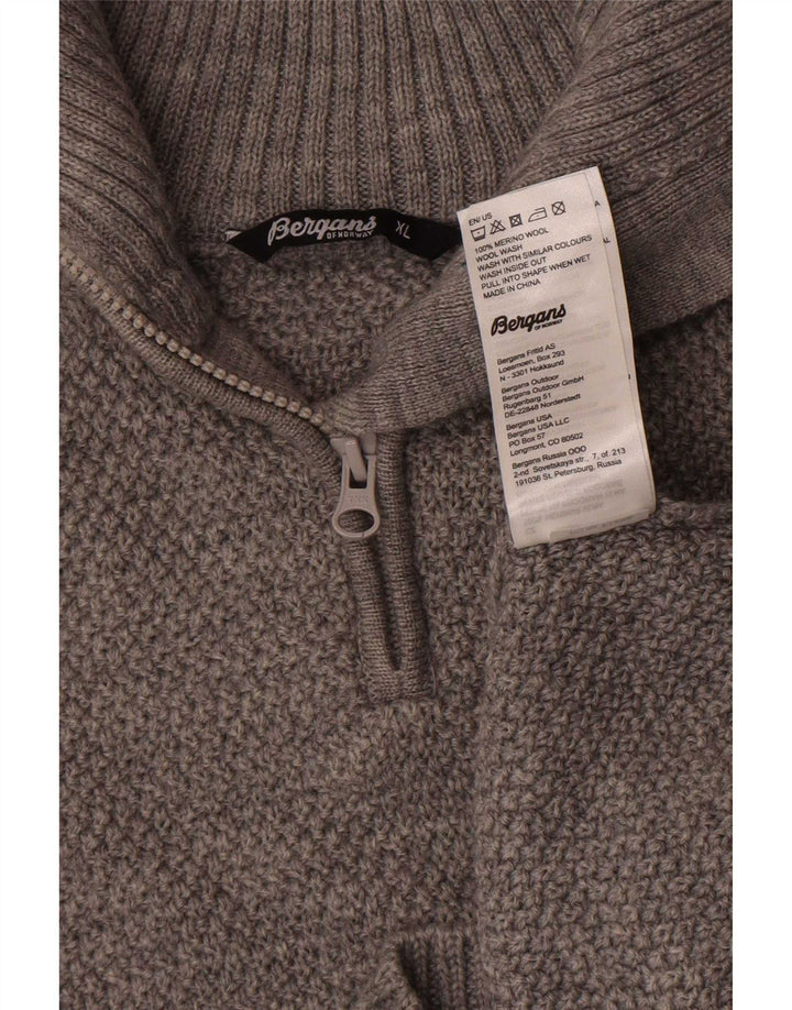 Bergans Mens Zip Neck Jumper Sweater XL Grey Merino Wool