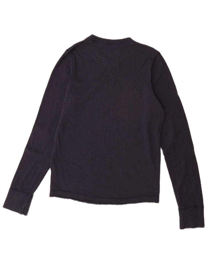 Hollister Mens Graphic Top Long Sleeve Medium Navy Blue Cotton
