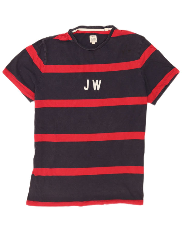 Jack Wills Mens Graphic T-Shirt Top Large Navy Blue Striped Cotton