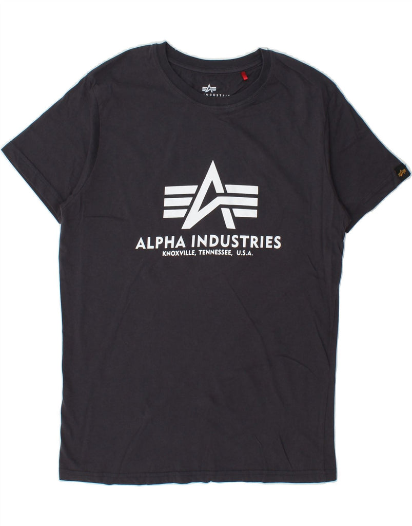 ALPHA INDUSTRIES Mens Graphic T-Shirt Top Small Navy Blue Cotton Vintage Alpha Industries and Second-Hand Alpha Industries from Messina Hembry 
