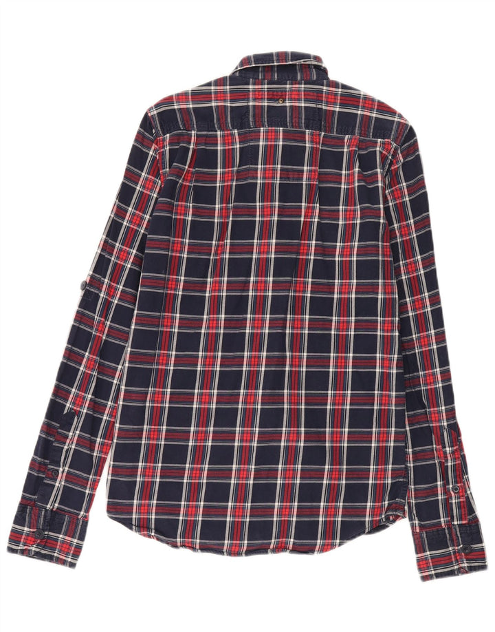 Superdry Mens Flannel Shirt Small Navy Blue Check Cotton