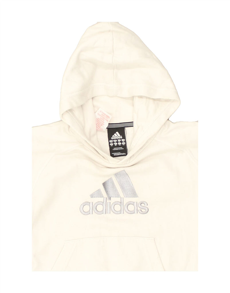 ADIDAS Girls Graphic Hoodie Jumper 7-8 Years White Cotton | Vintage Adidas | Thrift | Second-Hand Adidas | Used Clothing | Messina Hembry 