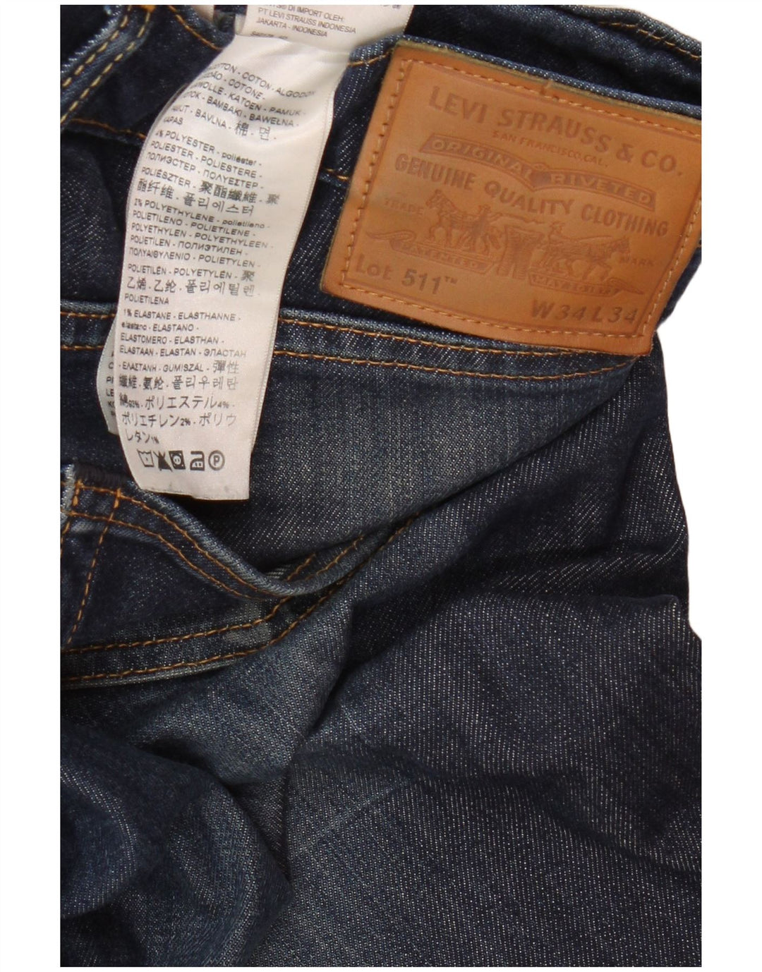Levi's Mens 511 Slim Jeans W34 L34 Blue Cotton