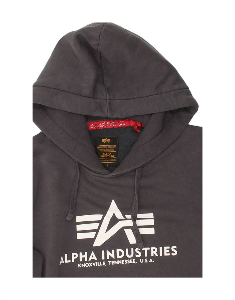 ALPHA INDUSTRIES Mens Graphic Hoodie Jumper Small Grey Cotton Vintage Alpha Industries and Second-Hand Alpha Industries from Messina Hembry 