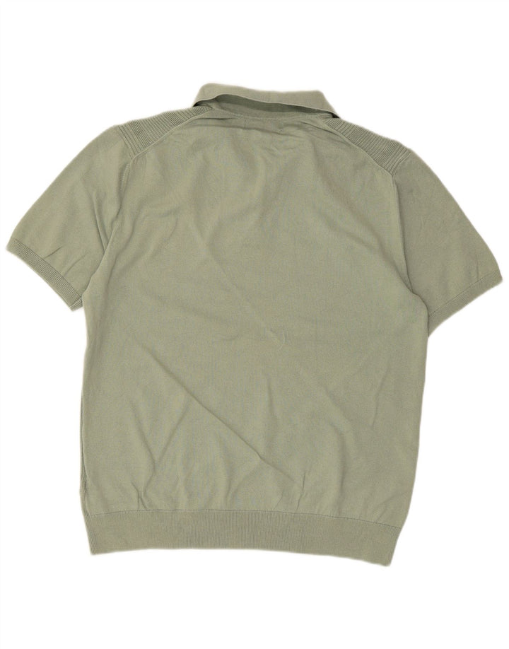 Marks & Spencer Mens Short Sleeve Polo Neck Jumper Sweater Large Green
