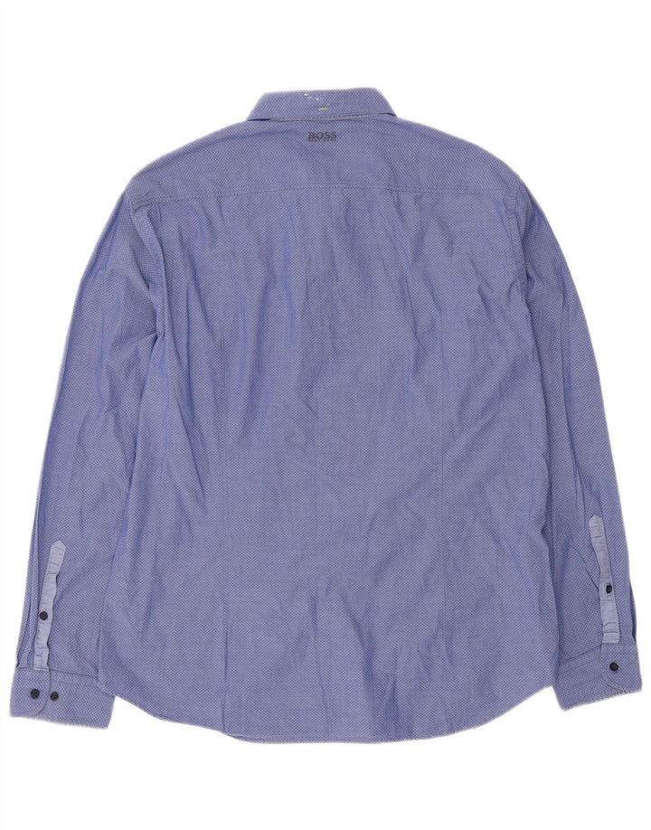 Hugo Boss Mens Shirt XL Blue Spotted Cotton