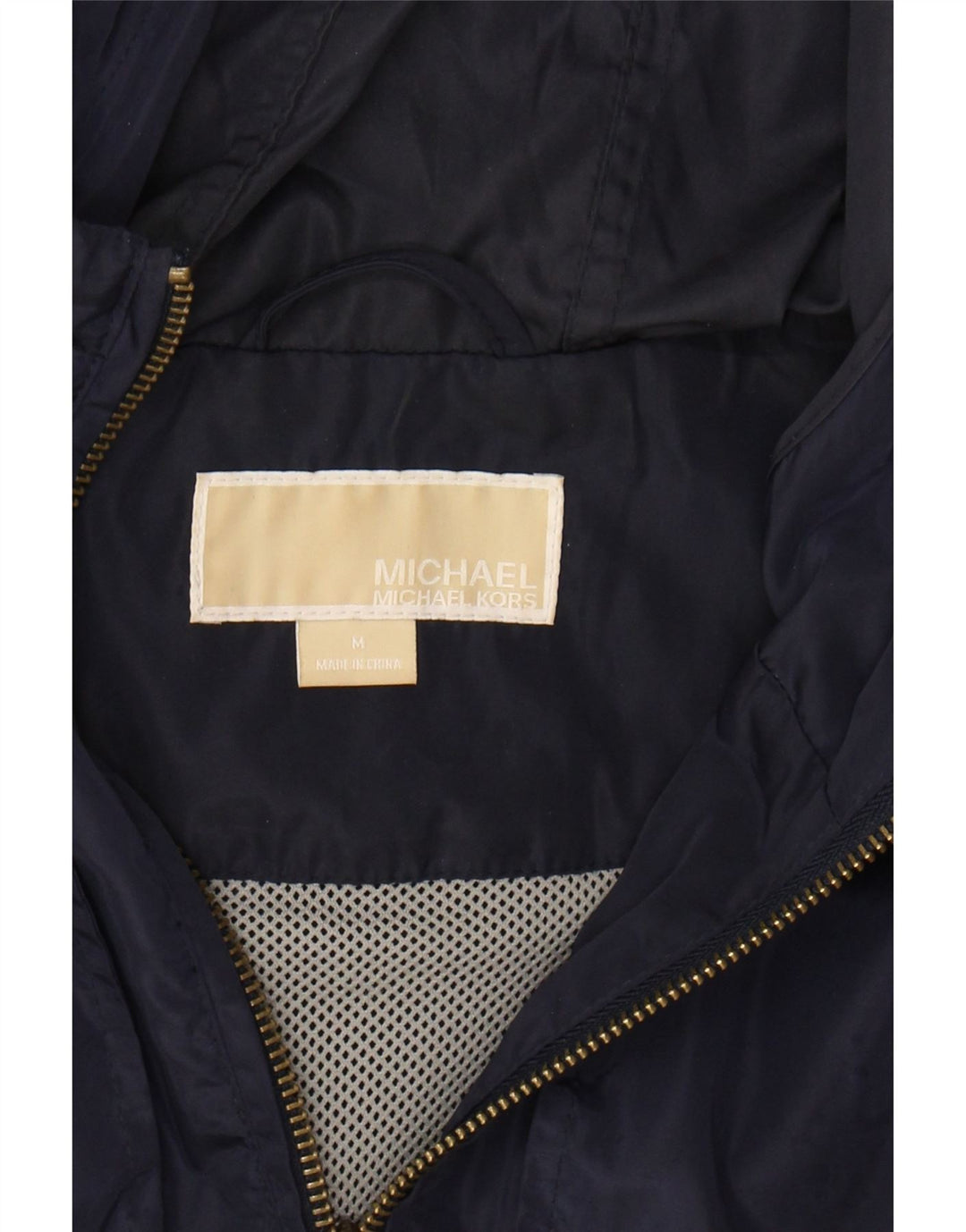 MICHAEL KORS Womens Hooded Rain Jacket UK 14 Medium Navy Blue Polyester