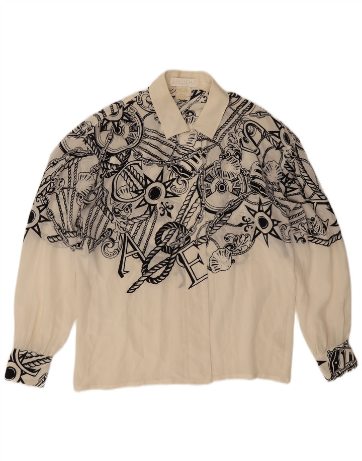 Escada Womens Abstract Pattern Shirt Blouse EU 40 Medium Off White