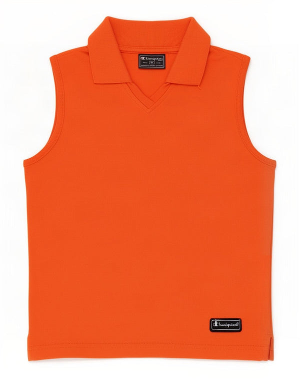 Champion Girls Sleeveless Polo Shirt 9-10 Years Medium Orange Cotton