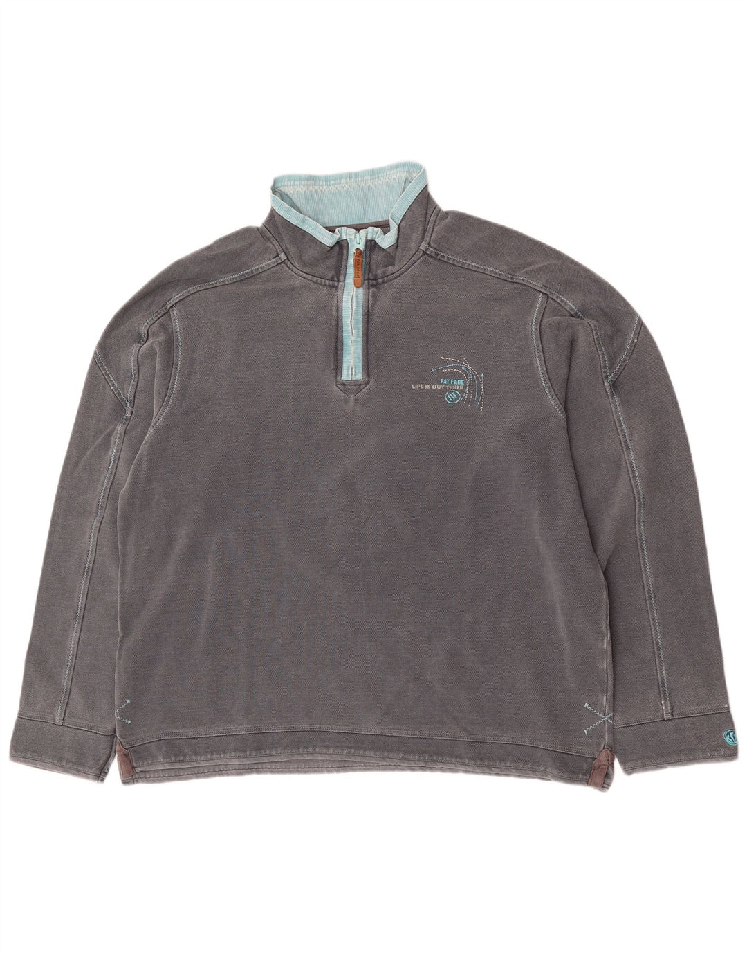 Fat Face Mens Zip Neck Sweatshirt Jumper Large Grey Cotton