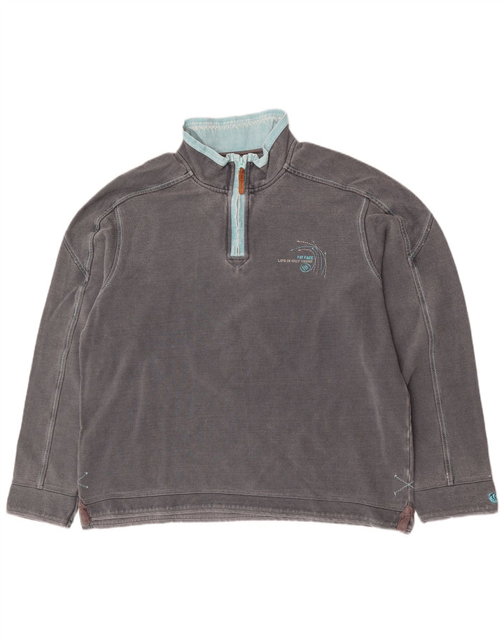 Fat Face Mens Zip Neck Sweatshirt Jumper Large Grey Cotton