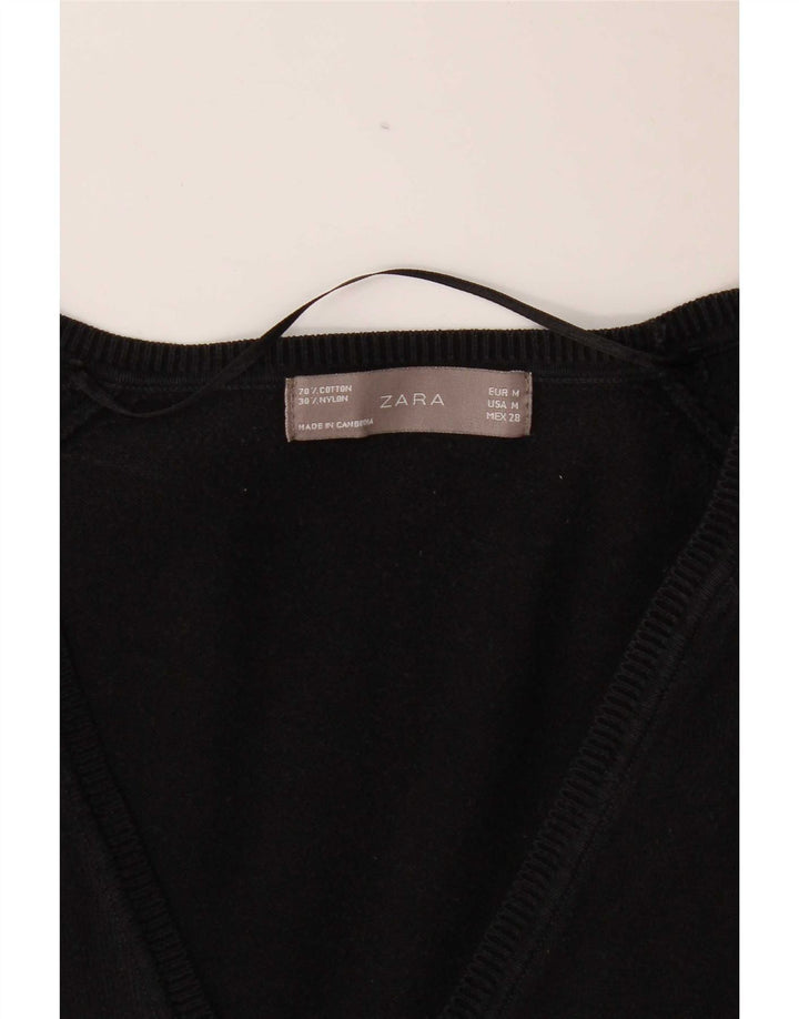 Zara Womens Cardigan Sweater UK 12 Medium Black Cotton