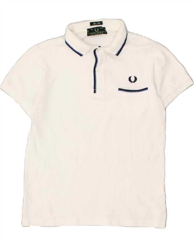 FRED PERRY Mens Slim Fit Polo Shirt Small White Cotton Vintage Fred Perry and Second-Hand Fred Perry from Messina Hembry 