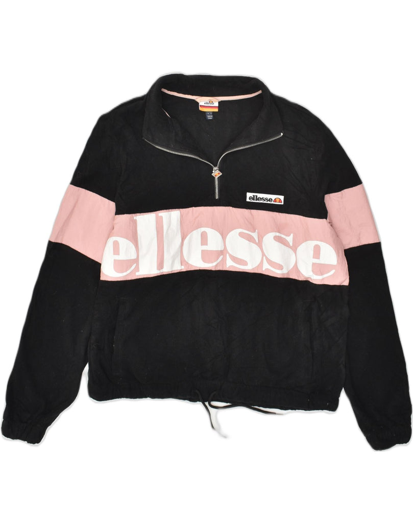 ELLESSE Womens Graphic Fleece Sweatshirt Jumper UK 10 Small Black | Vintage Ellesse | Thrift | Second-Hand Ellesse | Used Clothing | Messina Hembry 