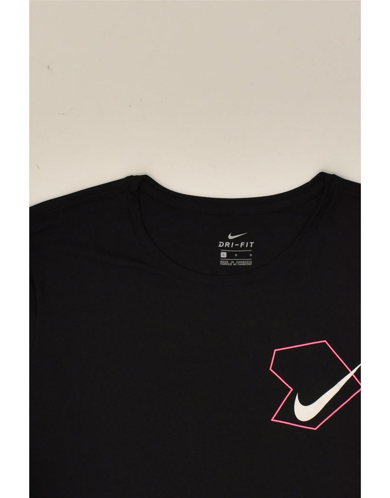 NIKE Womens Dri Fit Graphic T-Shirt Top UK 14 Large Black Polyester | Vintage Nike | Thrift | Second-Hand Nike | Used Clothing | Messina Hembry 