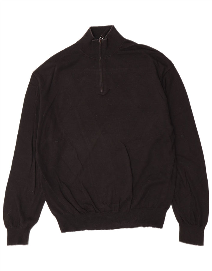 Slam Mens Zip Neck Jumper Sweater Large Black Cotton