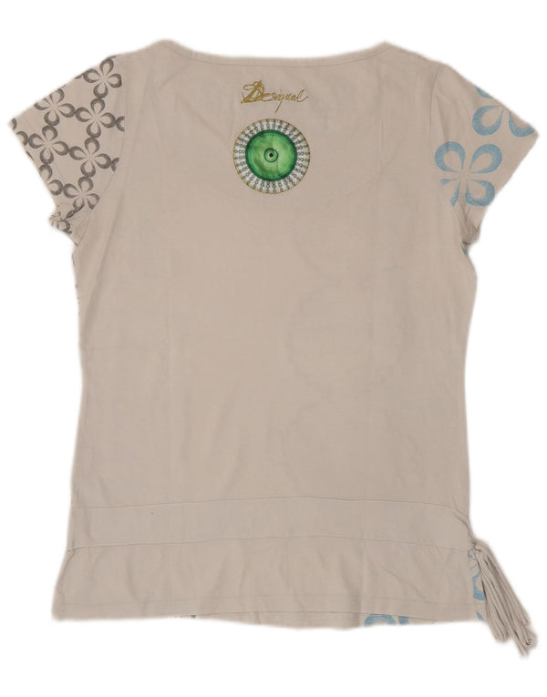 Desigual Womens Graphic T-Shirt Top UK 12 Medium White Floral Cotton