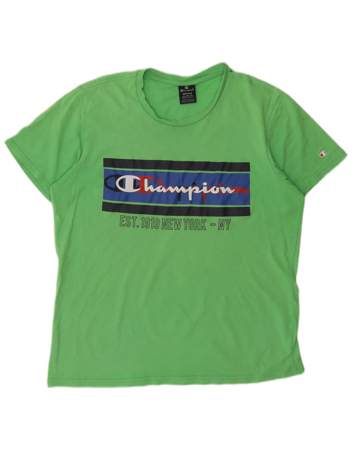 Champion Mens Graphic T-Shirt Top Medium Green