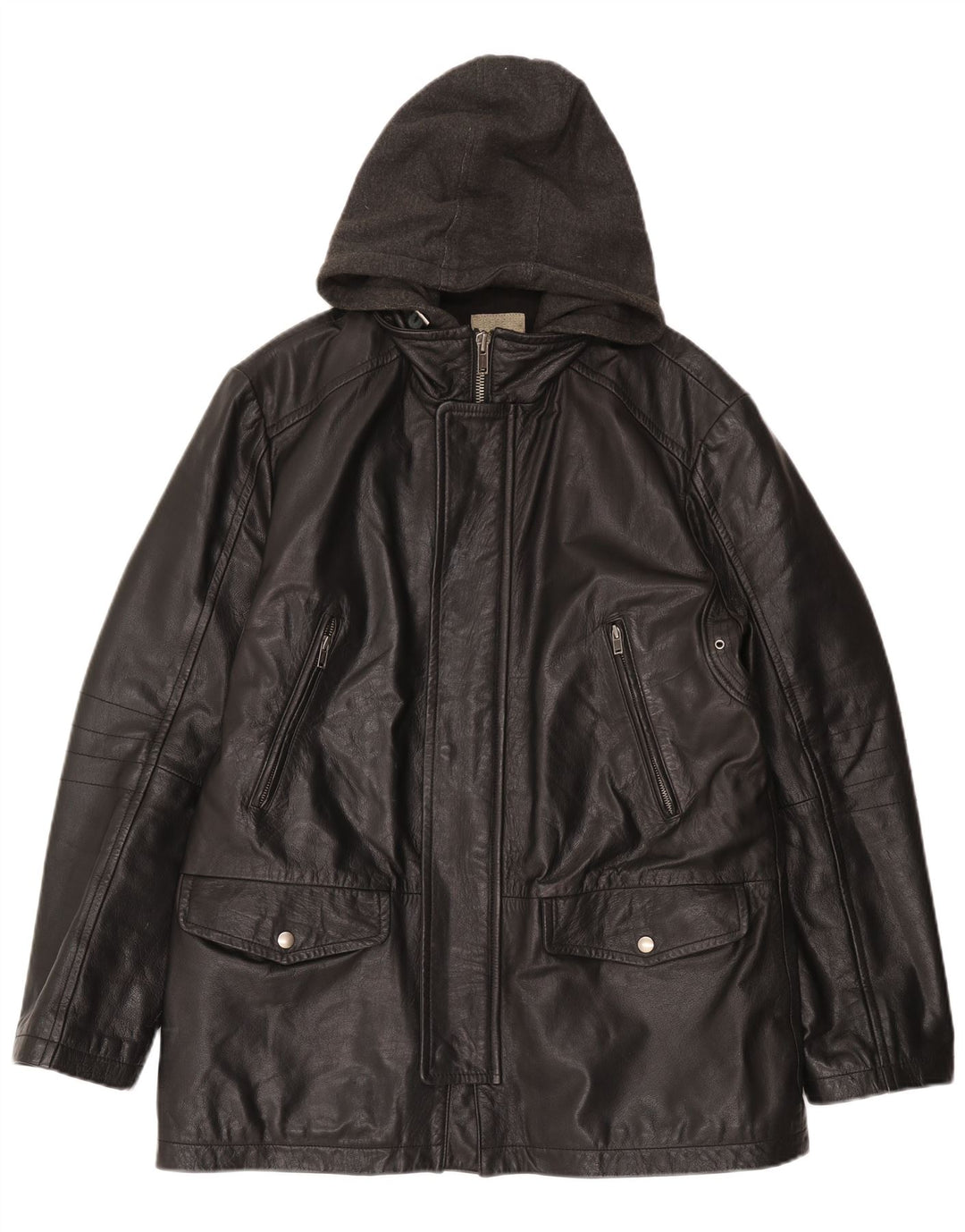 CONBIPEL Mens Hooded Leather Jacket IT 52 XL Black Leather