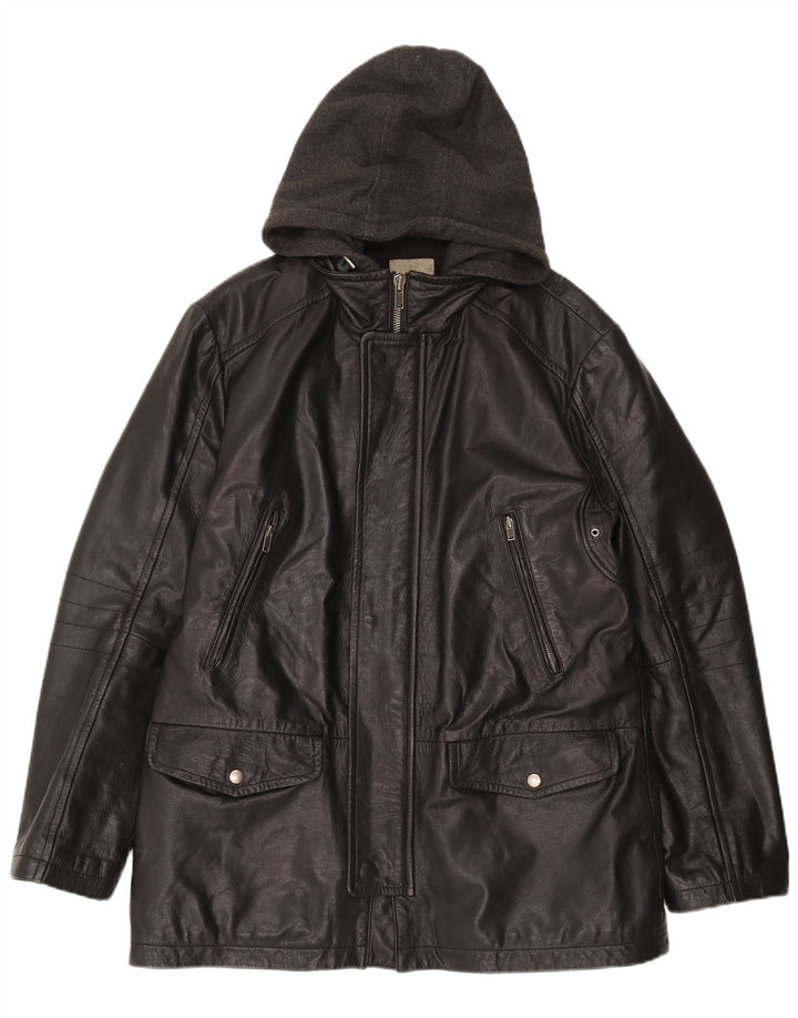 CONBIPEL Mens Hooded Leather Jacket IT 52 XL Black Leather